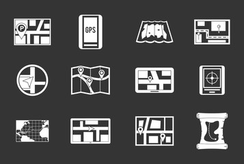 Poster - Gps map icon set vector white isolated on grey background 