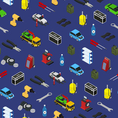 Poster - Car Service Seamless Pattern Background Isometric View. Vector