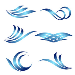 Water waves. Set of vector abstract blue waves on white background for logo, website, brochure and print template design.