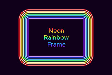 Wall Mural - neon rectangle frame in rainbow color