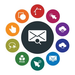 Poster - cloud and networking, cursors, design, email Infographic Colorful fill Icons Set. Contains such Icons as  website,  color,  protection,  internet,  pointer, web and more. Fully Editable. Pixel Perfect