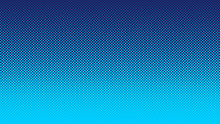 Halftone Gradient Pattern Vertical Vector Illustration. Blue Dotted Halftone Texture. Pop Art Light Blue Dots Halftone, Dark Blue Background. Background Of Art. AI10