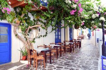 A Street View From Plaka Village In Milos Island, Greece