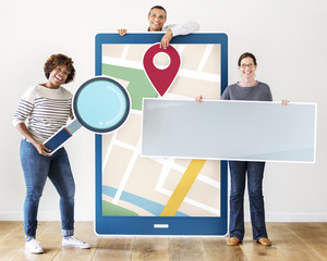 Poster - Happy people holding tablet with graphics