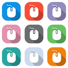 Poster - computer mouse icon. Set of white icons on colored squares for applications. Seamless and pattern for poster