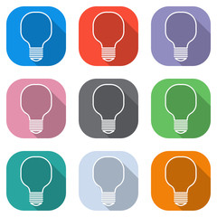 Poster - Light lamp icon. Set of white icons on colored squares for applications. Seamless and pattern for poster