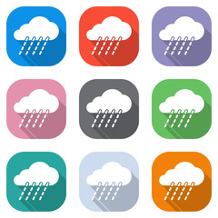 Wall Mural - rain, weather icon. Set of white icons on colored squares for applications. Seamless and pattern for poster