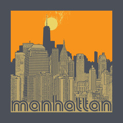 Wall Mural - Manhattan, New York city, silhouette illustration