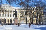 Fototapeta Paryż - St. Petersburg, Russia, February, 27, 2018. Monument to A.S.Pushkin in front of Russian Museum in St. Petersburg 