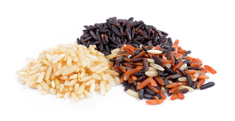 Sticker - Jasmine rice, Brown rice, Black rice, Mixed rice and Riceberry, isolated on a white background