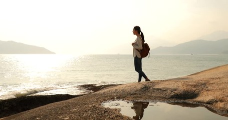 Poster - Woman traveling at the seaside