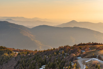 Wall Mural - French landscape - Vosges. View from the Grand Ballon in the Vosges (France) towards the massif in the early morning.