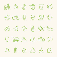 Poster - Ecology and recycling outline symbols. Eco and green environment vector line icons