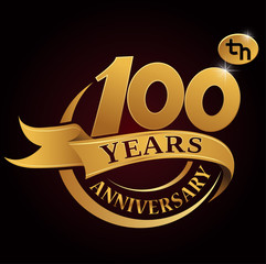 Wall Mural - 100 years golden anniversary logo celebration with golden ring and ribbon.