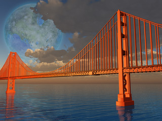 Wall Mural - Futuristic composition. Golden Gate Bridge