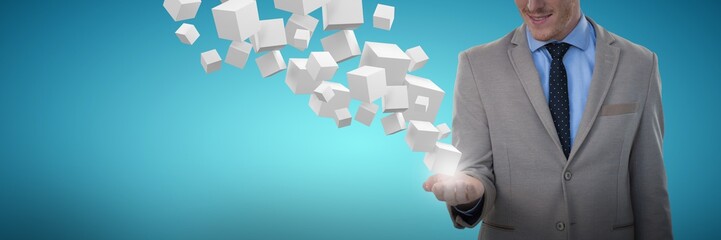 Poster - Composite image of businessman presenting object