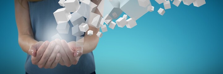 Poster - composite image of businesswoman presenting object