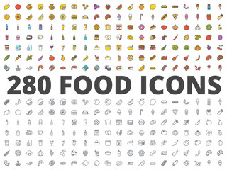 Wall Mural - Food colored line icon vector pack