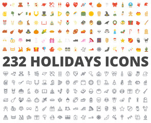 Wall Mural - Holidays flat line icon vector pack