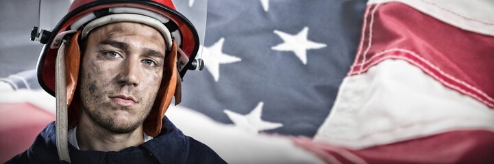 Poster - Composite image of serious fireman