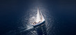 canvas print picture - Amazing view to Yacht sailing in open sea at windy day. Drone view - birds eye angle.
