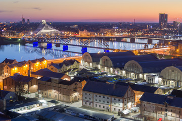 Wall Mural - Aerial View of Riga at Dusk