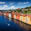 Cityscape of Trondheim, Norway river building on wood