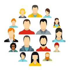 Poster - Flat avatars icons set. Universal avatars icons to use for web and mobile UI, set of basic avatars elements isolated vector illustration