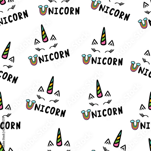 Stoffe zum Nähen Caticorn i jednorożec jednolity wzór na białym tle.