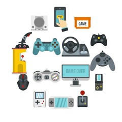 Poster - Video game icons set in flat style. Game controllers set collection vector illustration