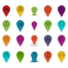 Poster - Map pins icon set. Color outline set of map pins vector icons for web design isolated on white background