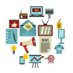 Poster - Advertisement icons set in flat style. Marketing set collection vector illustration