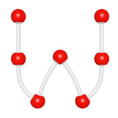 Molecule structure like capital letter W on white background, 3D rendered font image for education typography