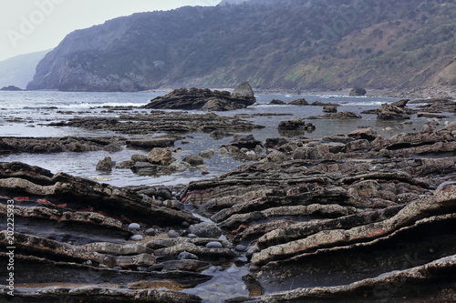 Rock layers-flysch formation in Senaia Kala cove-foot Gaztelugatxe islet Poster