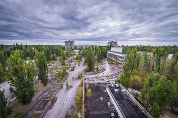 Poster - Central square in abandoned Pripyat city in Chernobyl Exclusion Zone, Ukraine