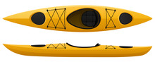 Vector Illustration Of A Yellow Kayak, With Top And Side Views.