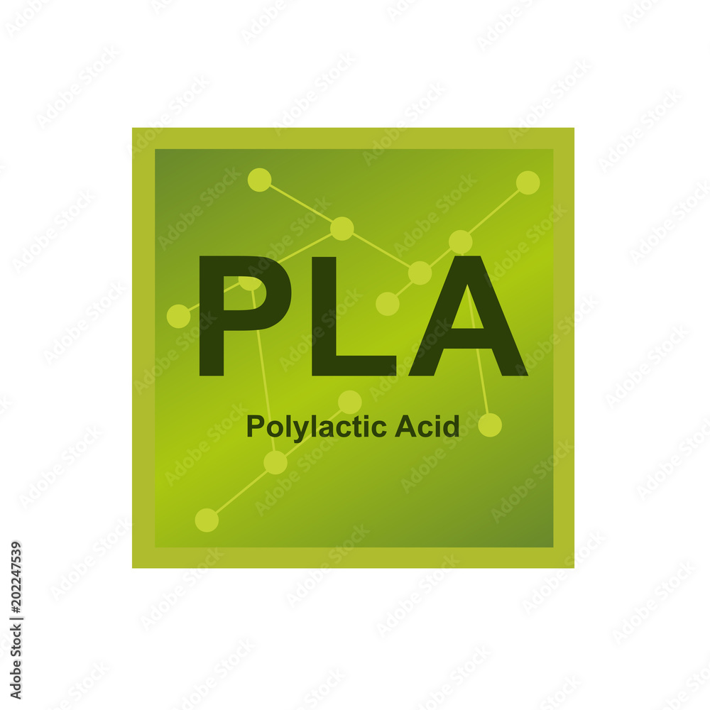 Vector symbol of Polylactic acid (PLA) polymer on the background from connected macromolecules - obrazy, fototapety, plakaty 
