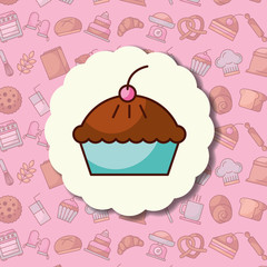 Poster - tasty pie cake label dessert bakery background vector illustration