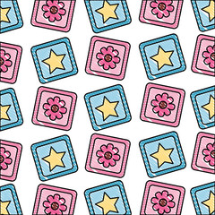 Sticker - cubes toys of baby with flower and star pattern vector illustration design