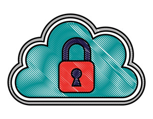 Wall Mural - cloud storage padlock data web cyber security vector illustration drawing