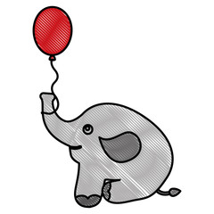 Wall Mural - cute baby elephant sitting with balloon vector illustration drawing