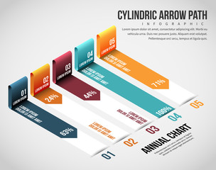 Wall Mural - Isometric Cylindric Arrow Path Infographic