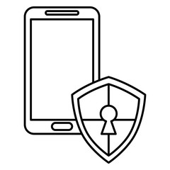 Sticker - smartphone device with shield vector illustration design