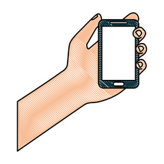 Sticker - cyber security hand holding smartphone device vector illustration drawing