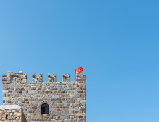 Wall Mural - Detailed view of stone tower in Castle of St. Peter or Bodrum Castle, Turkey.