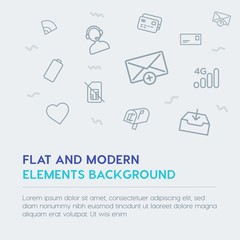 Poster - mobile, email, shopping outline vector icons and elements background concept on grey background.Multipurpose use on websites, presentations, brochures and more