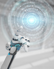 Aufkleber - White humanoid hand using digital global network 3D rendering