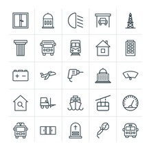 Modern Simple Set Of Transports, Industry, Buildings Vector Outline Icons. Contains Such Icons As  Car,  House,  Department,  Measurement,  And More On White Background. Fully Editable. Pixel Perfect
