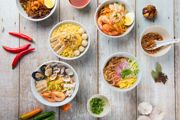 Wall Mural - various malaysian noodles top up view