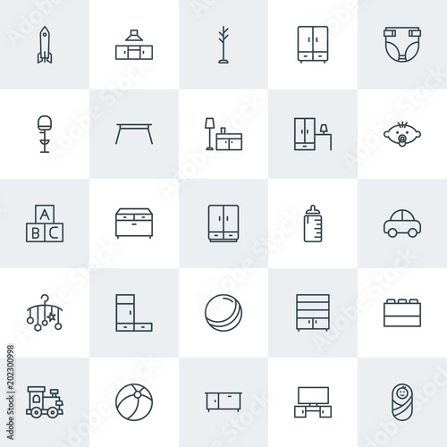 Modern Simple Set Of Furniture Kids And Toys Vector Outline